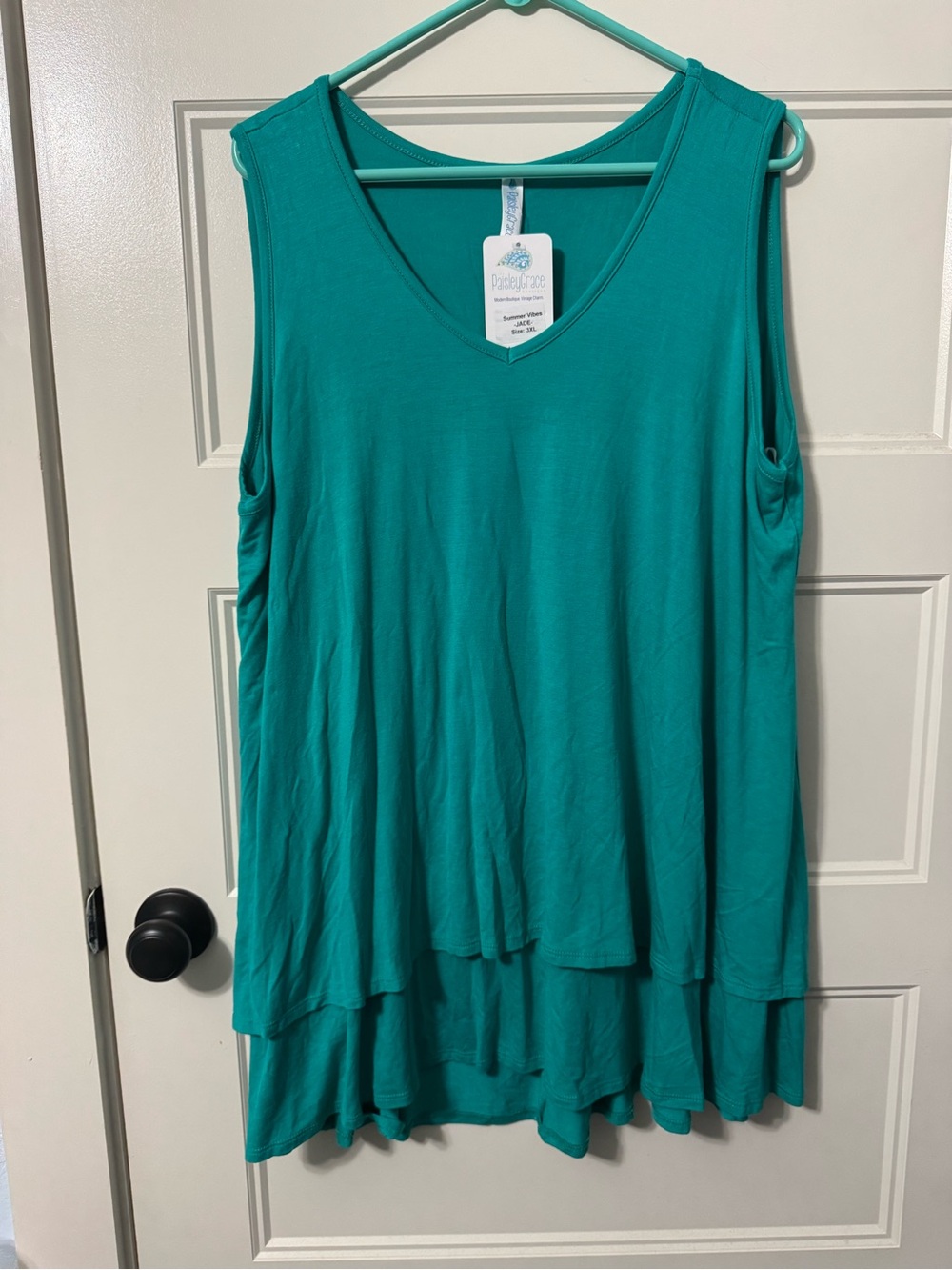 Paisley Grace Boutique Layered V-Neck Tank Top — Teal